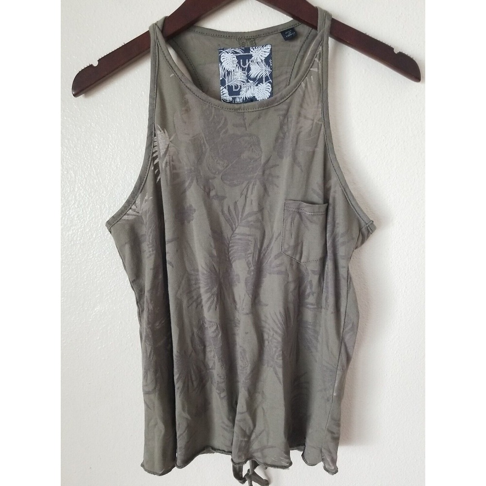 SUPERDRY Women's Olive Green Floral Sheer Peep Thru Tank Top w/ Pocket Size 8 US